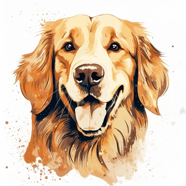clipart of a happy golden retriever, americana style, portrait, white background, vector style