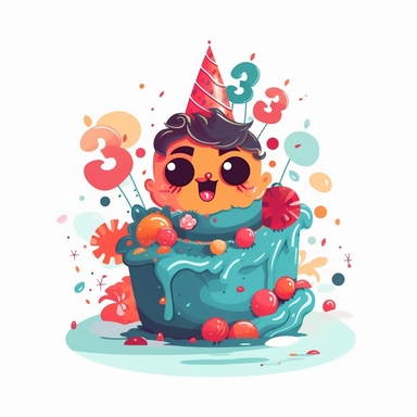3rd of birthday cake, Clipart, Vector Style, Logo design, White Background