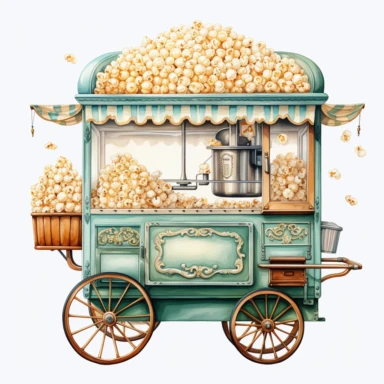 A realistic high detailed watercolor wedding popcorn machine, pastel colors, in the style of digital print, clipart, illustration, sticker, ultra high definition, rich details, 32K, HD