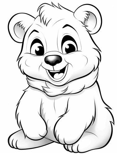 delightful and friendly snow animal, coloring book for 3 year old kids, very simple, Disney style, black and white, line art, coloring page, printable, thin lines, no details, no shadow, crisp lines, illustration, vector, clipart