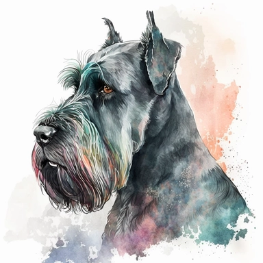 Generate a watercolor-style image of a Giant Schnauzer dog Clipart with natural watercolors on a white background