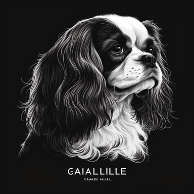 cavalier King Charles spaniel vector illustration, black and white, clipart style, simple clean bold lines, cartoonistic style, white background