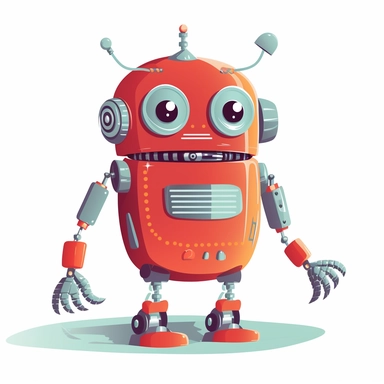 cute robot clipart scene, detailed descriptions: smiling android, round-bodied mini-bot, charming wheeled robot, friendly bipedal machine, whimsical helper bot, curious little drone, endearing robotic pet, expressive humanoid robot, tiny modular robot, lovable AI assistant, environment: white background, mood/feelings: joyful, whimsical, friendly, welcoming, harmonious, realization: digital illustration, vector art, bold colors, clean lines, stylized designs