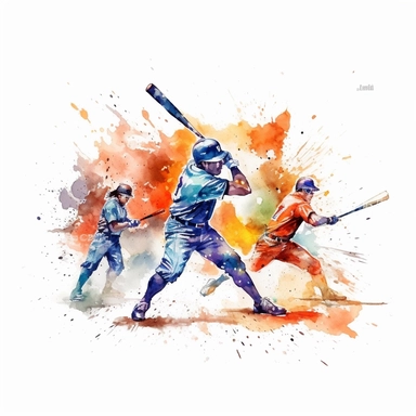 watercolor colorful clipart of a lively baseball game, hd, on white background