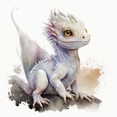 white baby dragon, watercolor, clipart