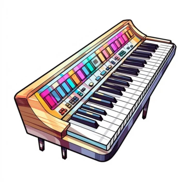Cute Beautiful Retro 90s Color keyboard piano Sublimation Clipart,Cartoon, hyper realistic, intricate detail, illustration style,high solution,on the white background