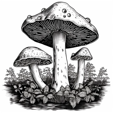 clipart, mushroom, laser engraved , white background