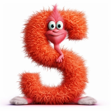 clipart style letter S, Dr. Suess fluffy style with arms, legs and friendly cute face for children