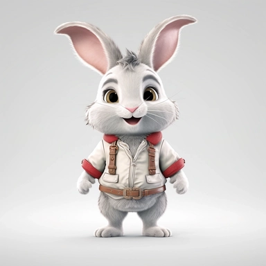 Adorable cute fantasy baby rabbit dressed like rune farmer standing in dynamic pose,front view,fullbody,sharp through out,happy expression, nursery art, clipart image, lineart image, white background, very detailed, 8k, composition wide shot