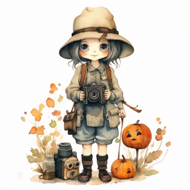 instagram influencer pilgrim, folk art, watercolor, clipart elements, kawaii, white background, dustin nguyen