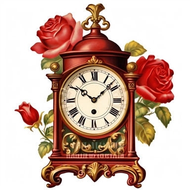 victorian grandfathers clock clipart red rose white background q2