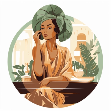 art deco style clipart of ethnic female having a spa day. white background