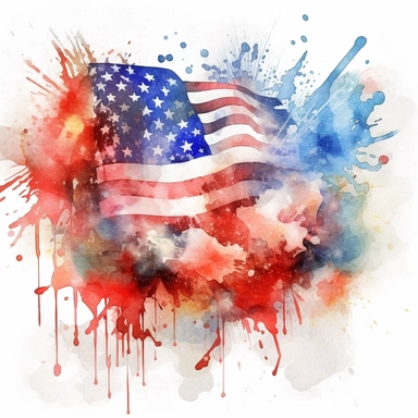 patriotic clipart in the style of the american flag, in the style of willem haenraets, jane crowther, associated press photo, colorful explosions, detailed crosshatching, watercolor, lee bontecou