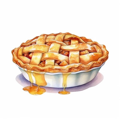 clipart on white background of an apple pie drawn with watercolors, aquarell, watercolor, handdrawn, detailed, realistic, white background