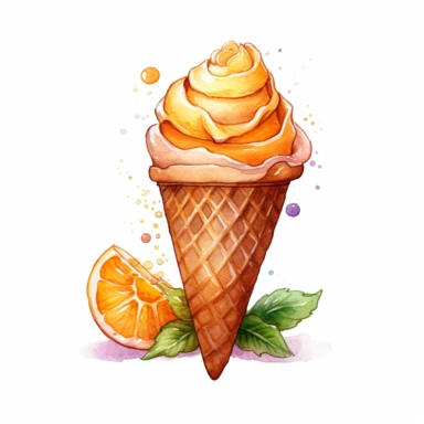 orange flavoured biscuit cone ice cream, watercolor clip art