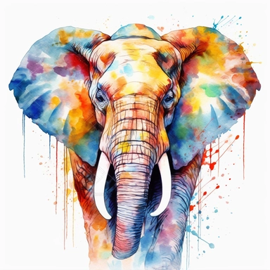 VERY COLORFUL AFRICAN Elephant, fully visible, no image cropping, clean borders, , wwatercolors resembling, super clear, WATERCOLOR, Sublimation, PNG, Digital Clipart, 16K, hyper detailed, PLAIN WHITE BACKGROUND, PNG, AR 8:12 no background no clipping