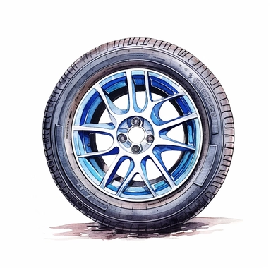 watercolor pencil drawing new clean car tire clipart on white background with no shadow