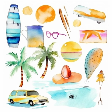 summer vacation florida watercolor clip art negative space