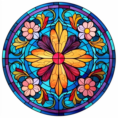 Stained Glass Cross with flowers in the shape of a circle PNG Clipart