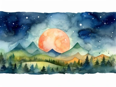 Simple mountain range with Whimsical rolling hills and mountains for a children's book, night scene, watercolor, clipart, white background,