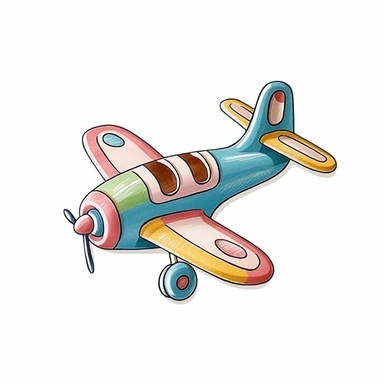 Vintage Hand painted pastel clipart of a toy airplane wall hanger in the style of vintage nursery kitsch Lefton, retro midcentury 1950’s, white background, contour