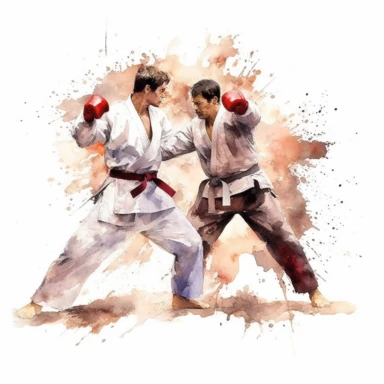 Karate fight, highly detailed, watercolor, clipart, illustration, white background, digital painting, paper crafting, no signature, no text