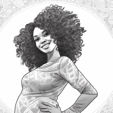 coloring page . Beautiful black woman .pregnant baby bump showing , beautiful, clipart, school background, detailed, happy, glamorous