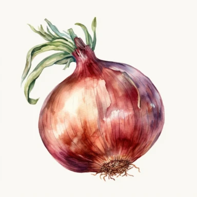 one onion, watercolor clipart, minimalist, simple, whimsical vintage storybook style, isolated white background, 8k