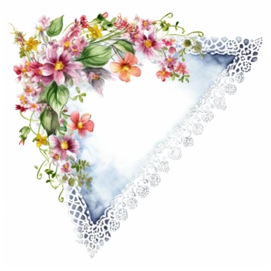 Watercolor Lacy Floral Corners Clipart, white isolated background, space out, hd