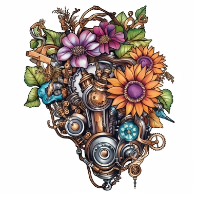 Immerse yourself in the whimsical world of steampunk and create a collection of vibrant and attention-grabbing steampunk floral arrangements clipart. Utilize a mixed media approach, combining traditional and digital techniques to achieve a unique and visually striking result. Incorporate steampunk elements such as gears, cogs, and vintage machinery, seamlessly blending them with the organic beauty of flowers and foliage. Draw inspiration from artists like Gustave Doré and H.R. Giger, infusing th