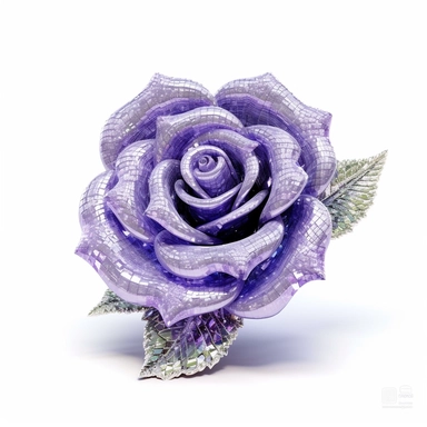 clipart of a realistic rendering of a lilac-colored rose made out of pure diamond and emerald on a white background, in the style of extremely detailed, mineral, expensive, 8k