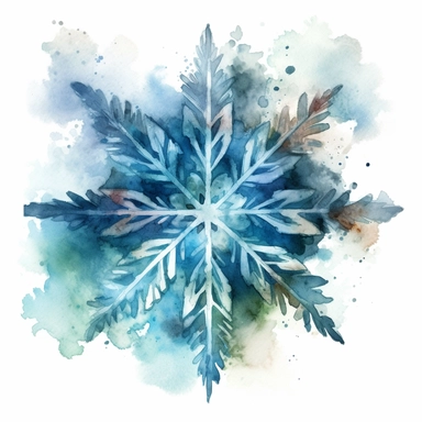 WATERCOLOR CLIPART ILLUSTRATION OF A SINGLE BEAUTIFUL SNOWFLAKE