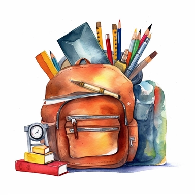 Back to School ClipArt Watercolor, single object, illustration, white background for removing background--no text shadow font watermark