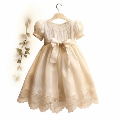 Clipart, vintage, baptism kid dress, hand painted, linen, with laces, beige, romantic, delicate