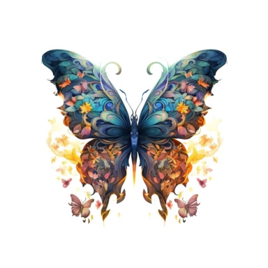 sappy butterfly design screenshot thumbnail, in the style of dan mumford, realistic forms, patricia piccinini, colorful animations, christian schloe, tattoo-inspired, characterized animals, watercolor clipart, white background