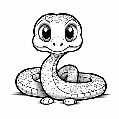 snake, very simple coloring page for children, vector clipart, line art, simple cartoon style, kawaii, cute simplified design, extreme bold outlines, black and white, isolated on white background, strong contrast, low detail, clean and simple