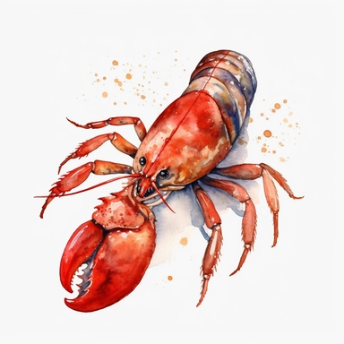 Watercolor crawfish clipart, white isolated background, space out, hd