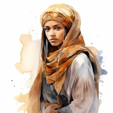 a female in touareg clothes, watercolor white background clipart