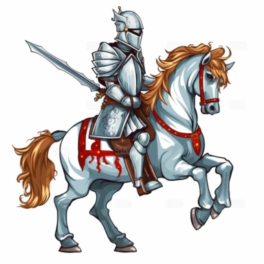 Cartoon knight riding horse clipart, high detail, illustration style, high solution, on the white background