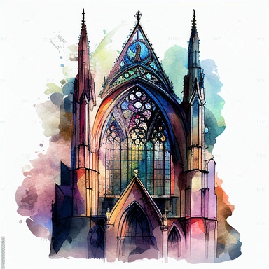 clipart fantasy church watercolour, biblical , Cathedral glass