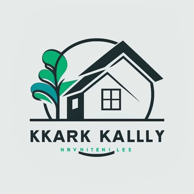 a minimal vector logo for a real estate company KN REALTY, blue green sarif, black outline of a house, white background, simple clipart style