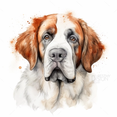 Saint bernard clipart , original hand drawing, watercolor, understated and flawless for t shirt and cup printing, happy cute smily Basset Hound , transparent background, realistic painting, portrait without writing , style of the artwork, mood of the aartwork, vector, contour , white background, 8K quality, ultra detailed , without signature and without meaningless lines, clipart, white background, High Quality, no writting background, no writting, ultra detailed, no symbol, without logo and emb