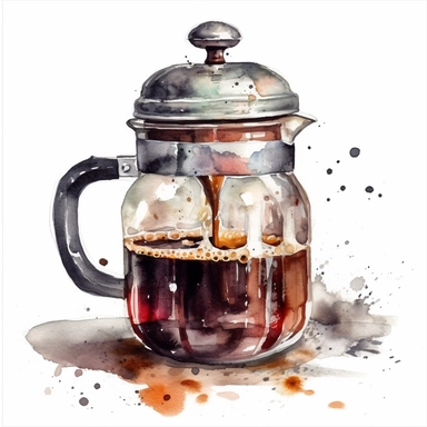 Clipart of a very detailed typical diner coffee jug, surrounded by white background, wide shot, very detailed, watercolor illustration, white background, cinematic, high quality, 32 k,