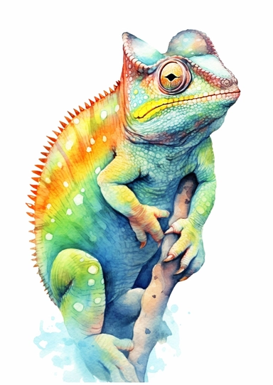 watercolor clipart, a Chameleon, full body, Pastel, luminous, glowy, illustration, simple, pencil drawn, vivid colors, by amy sol and magali villeneuve and susan bourdet and ross tran, intricate, illustration, 8k, png, isolated on white background