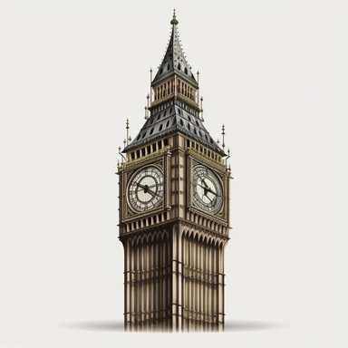 Big Ben clipart, vector image, black outline, clean edges, realistic colours, watercolour style, white background