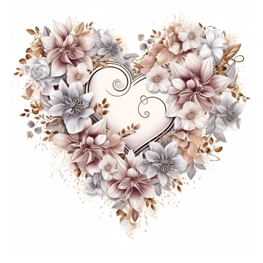 Wedding heart, muted and subtle tones, clipart, transparency and lightness, in the style of elegant realism, white background, highly detailed