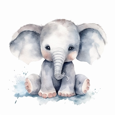 cute and adorable watercolour baby elephant clipart plain white background