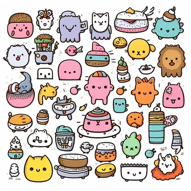 Illustration hand draw style of kawaii doodle, clipart collection, Vector line, white background
