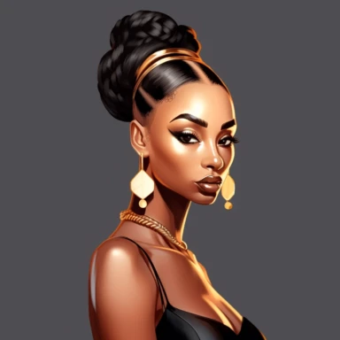 black dark-skin women with long slick back braided ponytail wearing a golden crown staring straight forward with big shiny lips, clip art - Image #1 <@1109865557370617876>