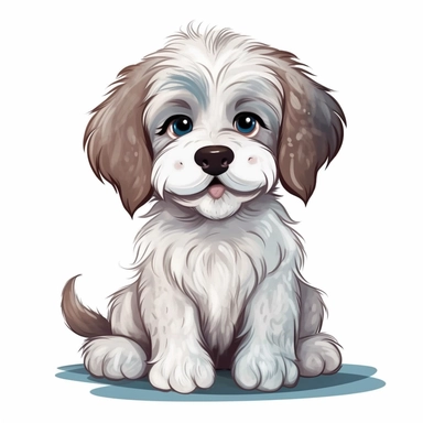 single isolated asset, cute beautiful Havanese puppy action pose, front view, chibi style, watercolor, professional vector clipart, white background